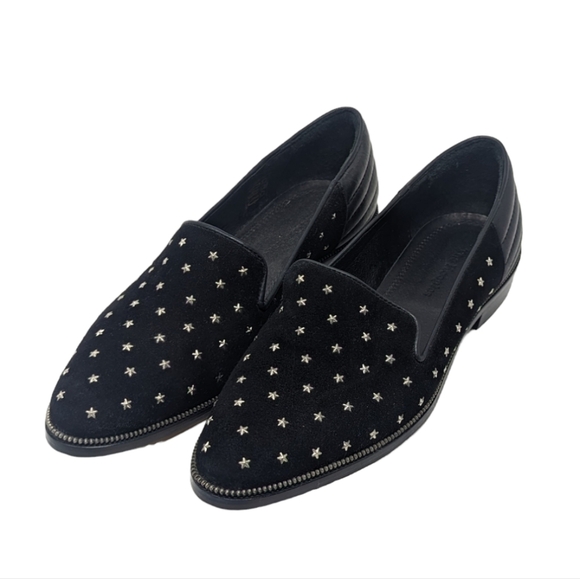 NEW The Kooples Star Studded Black Velvet & Leather Loafers Size 40 - Picture 1 of 6